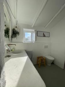 a white bathroom with a sink and a toilet at Casa Tohca Setenil in Setenil +15 photos