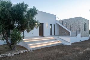 a white house with stairs and a tree at Antiope Retreat in Pitsidia +107 photos