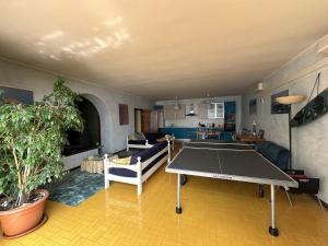 a living room with a ping pong table in it at La terrazza Iseana in Predore