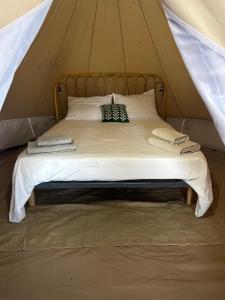 Postel nebo postele na pokoji v ubytování Tente Lodge avec Vue sur la Baie d'Ajaccio