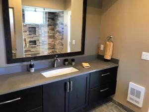 a bathroom with a sink and a large mirror at Barnwood Chateau With 2 Master Suites Hot Tub in Salida +53 photos