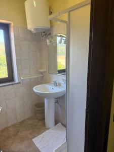 a bathroom with a sink and a mirror at Agriturismo Montealma in Nulvi +46 photos