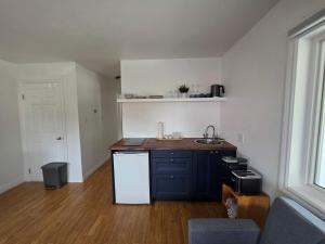 a small kitchen with a sink and a counter at Hunts Point Beachside Suite #13 in Summerville Centre
