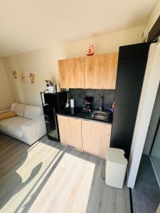 a small kitchen with a sink and a couch at Buddha Cottage - PMR in Rosselange +9 photos