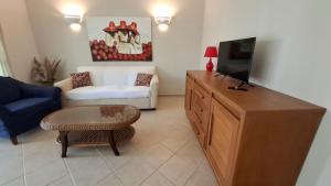 a living room with a couch and a tv on a dresser at Tamarindo in Bayahibe