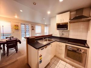 ウェリントンにあるWellington Central Accommodationのシンクとコンロのあるキッチン トップオーブン