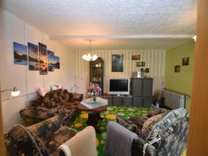 a living room with couches and a tv at Ferienhaus in Cattenstedt Harz mit Garten in Cattenstedt +22 photos