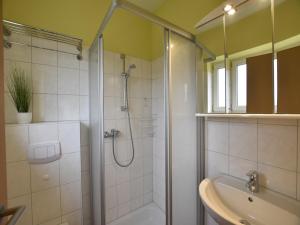 a bathroom with a shower and a tub and a sink at Komfortables Ferienhaus in Zierow mit Sauna in Zierow +21 photos