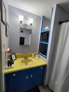 a bathroom with a sink and a mirror at Two bedroom apartment in Torbay in Torbay