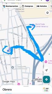 a screenshot of a google map with shortcuts at clima wifi, cerca del Word Trade Center in Veracruz