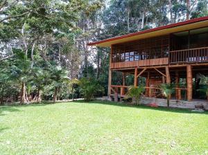 a building with a grass yard in front of it at La casa del Erizo in Oxapampa