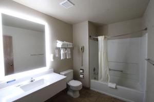 a bathroom with a sink and a toilet and a shower at Quality Inn Gunnison-Crested Butte in Gunnison +52 photos