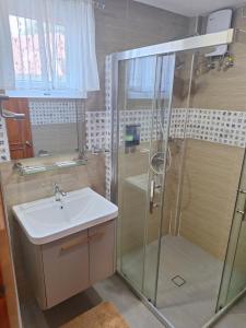 a bathroom with a shower and a sink at Coba Inn Alona Panglao in Panglao Island +43 photos