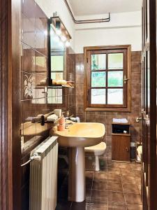 a bathroom with a sink and a mirror at Residence Le Conifere - Villetta Esclusiva in Filettino Graziani +28 photos