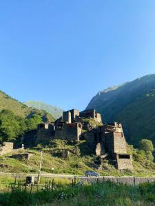 an old castle on the side of a hill at Shatili ( Green House ) in Shatili