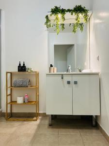 a bathroom with a sink and a mirror at Warm and welcoming apartment in Serris