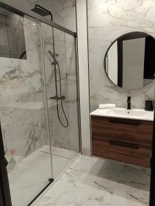 une salle de bain avec une douche, un lavabo et un miroir dans l'établissement Dream Loft, à Puente-Genil 22 autres photos