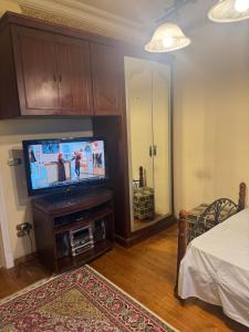 a living room with a flat screen tv on a table at Comfyheliopolis in Cairo +10 photos