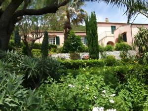 a garden in front of a pink building at Ester Home Procchio Mare E Sole in Marciana