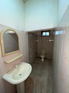 a bathroom with a sink and a toilet at Ravi Villa Kandy in Polgolla +16 photos