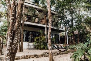 a building in the middle of some trees at Pucté Bacalar in Bacalar
