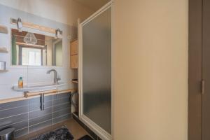 a bathroom with a shower and a sink at Au Petit Bonheur Proche Centre et Lac in Aix-les-Bains +25 photos
