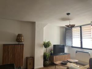 a living room with a tv and a table at Apartamento El Marinero in Brihuega