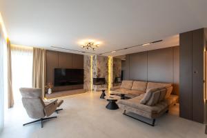 サラエボにあるForest Nestのソファと椅子とテレビのあるリビングルーム