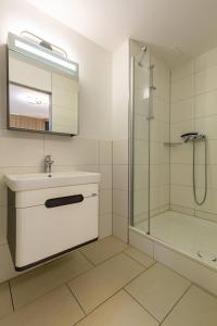 a bathroom with a sink and a shower at Nani City Hotel in Zürich