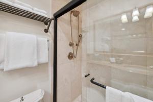 a bathroom with a glass shower and a toilet at Lodge Tower 690 in Vail