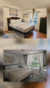 two pictures of a bedroom with a bed and a window at Imma Place in Trenton