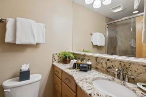 a bathroom with a sink and a toilet and a mirror at Lodge Tower 782 in Vail