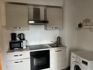 eine kleine Küche mit Spüle und Mikrowelle in der Unterkunft Barattularia House in Pisa