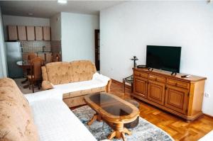 a living room with a couch and a flat screen tv at Central in Nikšić