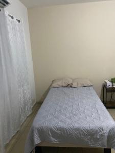 a bedroom with a bed and a curtain at Departamento en Hermosillo in Hermosillo