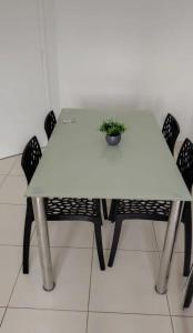 a white table and chairs with a potted plant on it at Grande Aracaju ap executivo in São Cristóvão