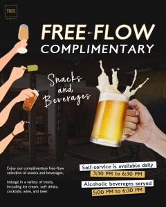 a flyer for a free flow competition with a glass of beer at THEE Kashatharn by TH District in Chiang Mai
