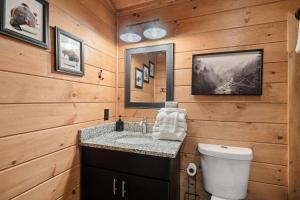 a bathroom with a toilet and a sink in a cabin at Timber Ridge in Cartertown +39 photos