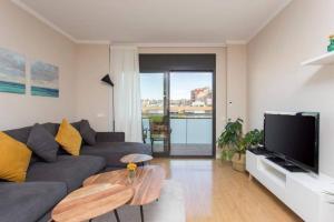 a living room with a couch and a tv at New Apartment With Private Rooftop in Hospitalet de Llobregat