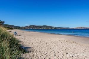 a person standing on a sandy beach next to the water at The Cambridge in Warrane