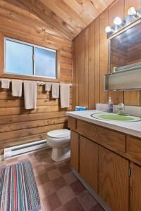 a wooden bathroom with a sink and a toilet at Cedar at Rainier Lodge (0.4 m from Mt.Rainier) in Ashford