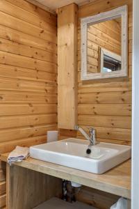 a bathroom with a sink and a mirror at Le Chalet Rustique - 3 chambres by FineNest in Spa +37 photos