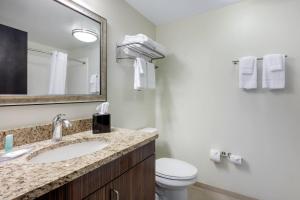 a bathroom with a sink and a toilet and a mirror at MainStay Suites St Louis Airport in Bridgeton +44 photos