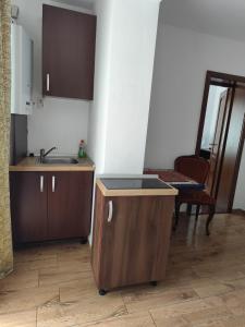 a kitchen with a sink and a counter top at Old town villa superior studio in Sibiu +18 photos