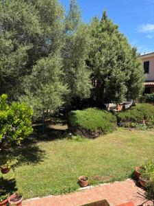 a yard with trees and grass and some plants at Appartamento accogliente in Siniscola