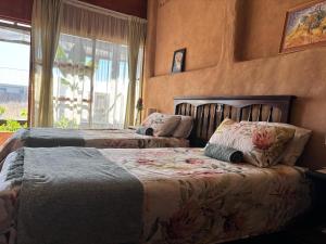 a bedroom with two beds and a window at Sonskip Oornagverblyf in Orania