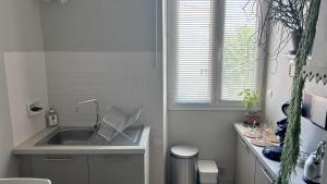a small kitchen with a sink and a window at Le Jean Moulin Vert in Sète +13 photos