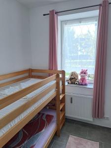 a bedroom with two bunk beds and a window at Janita in Meeschendorf