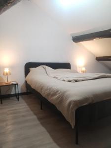 a bed in a room with two lamps on it at Duplexe cosy Gosselies proche aéroport in Charleroi