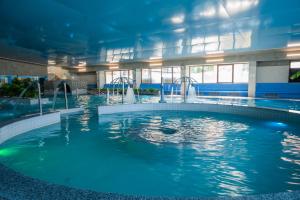 a swimming pool with blue water in a building at Primera Dru Hotel&Spa in Baia Mare